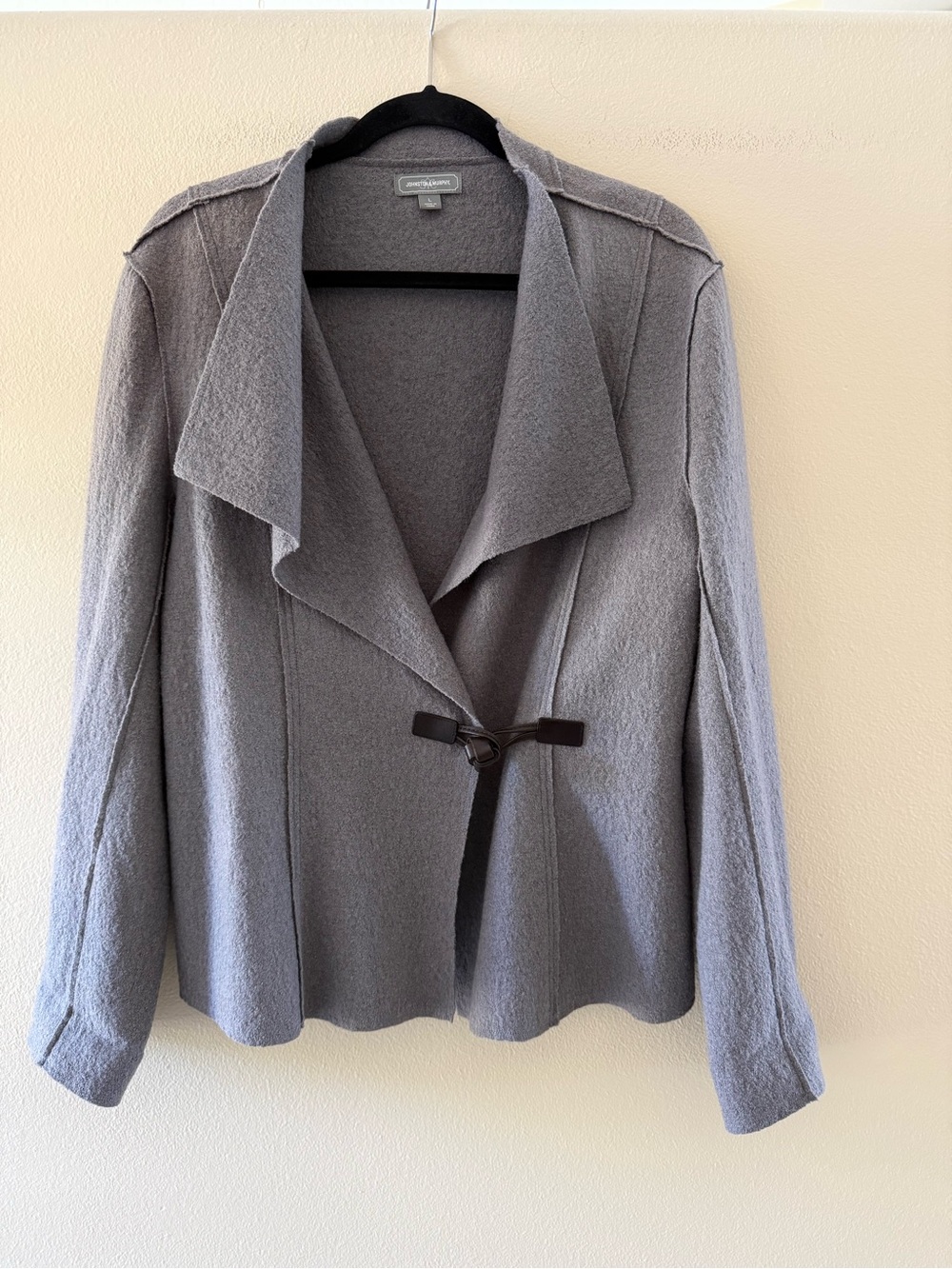 Johnston & Murphy Light Gray Open-Front Toggle Sweater Jacket Wool Blend